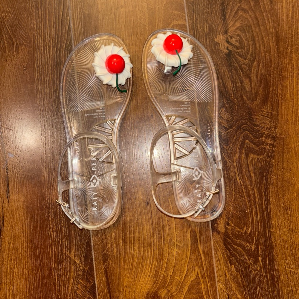 Katy Perry Collections Clear Jelly Sandals with Red Cherry Accent